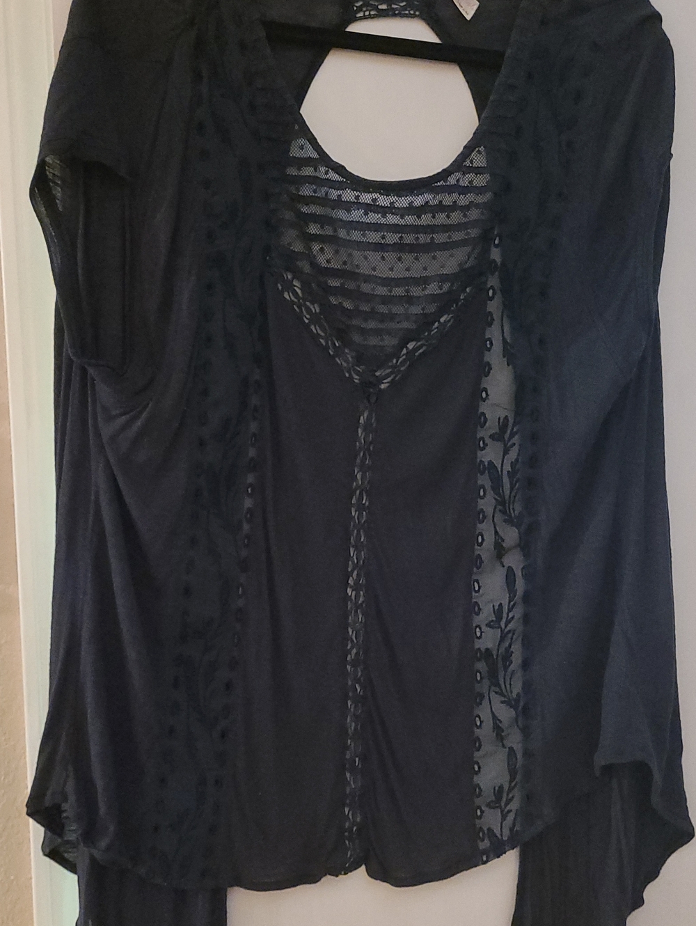 Free People Blue Gray Lace-Trim Sheer Panel Tunic